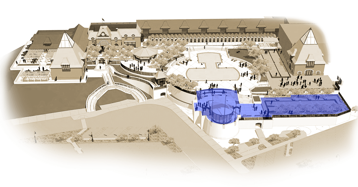 Illustrated map of Coppola Winery with outdoor pavilion in highlighted blue.