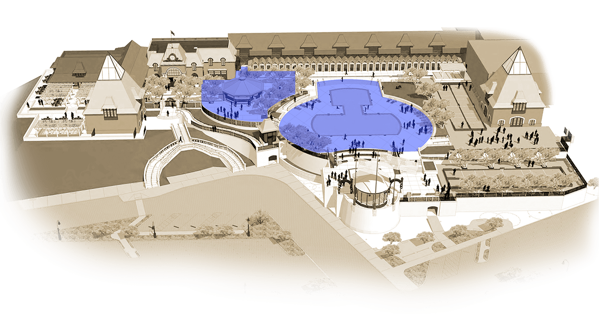 Illustrated map of Coppola Winery with Pool and outdoor cafe in highlighted blue.
